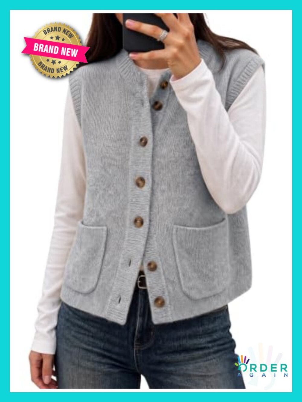 Cap Sleeve Button Down Sweater Vest Mock Neck Sleeveless Cardigan